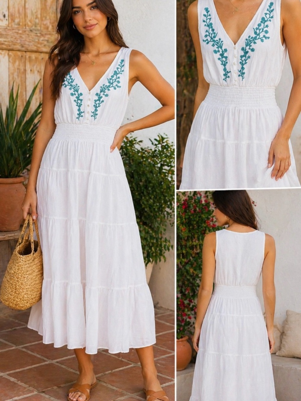 J GEE White Embroidered Midi Dress NWT Petite Boho Chic